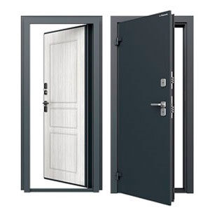 Дверь DoorHan/980/2050/ТЕРМО/RAL 7016"Антрацит"/МДФ Вуд Тангент белый/левая/рама угловая, DTERM-G/980/2050/7016/MDF/L/N