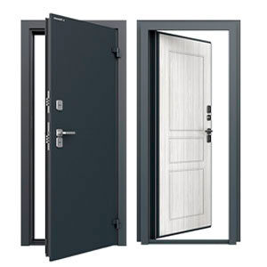 Дверь DoorHan/880/2050/ТЕРМО/RAL 7016"Антрацит"/МДФ Вуд Тангент белый/правая/рама угловая, DTERM-G/880/2050/7016/MDF/R/N
