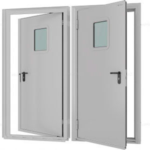 Дверь DoorHan/1080/2050/Противопож.EI60/одност./остеклен./глад./глад./RAL7035/лев./угл. рама, DPO60/1080/2050/7035/L/N
